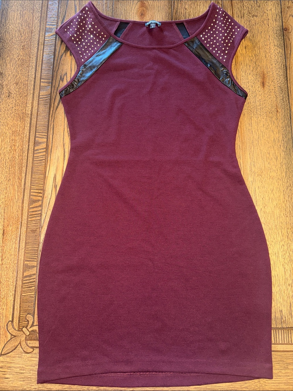 Express Burgundy Stud-Trim Bodycon Mini Dress